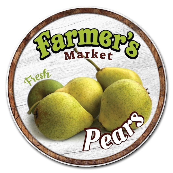 Corrugated Plastic Sign With Stakes 24in Circular-Farmers Market Pears, C-24-CIR-WS-Pears